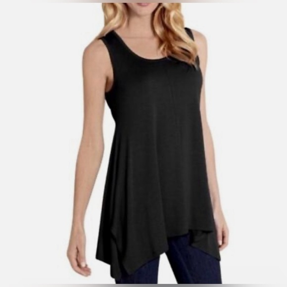 Soft Surroundings Black Sleeveless Blouse Top Shark Bite Hem Large STYLE# 27673 - Picture 1 of 5